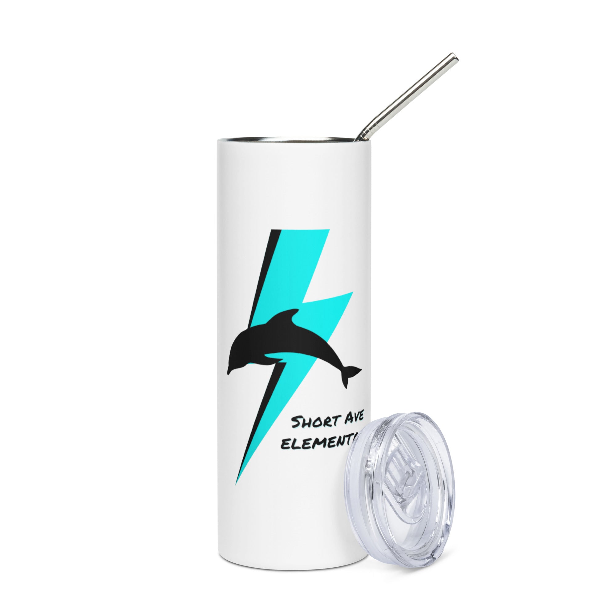 Short Ave Logo Stainless Steel Tumbler with Metal Straw